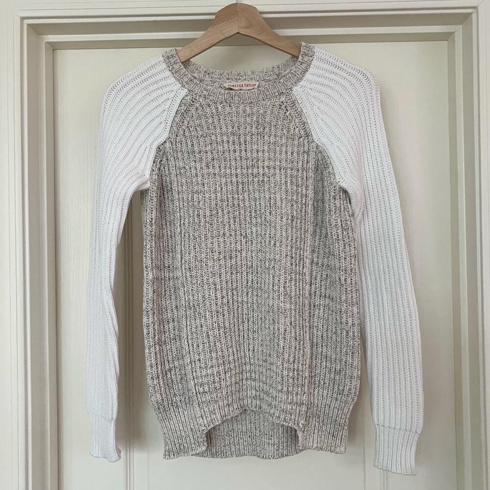 Rebecca Taylor Colorblock Knit Sweater Gray White Women's‎ Small Cotton Viscose